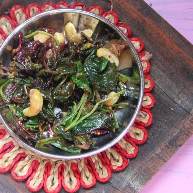 Stir Fried Garlicky Spinach with Cashew Nuts